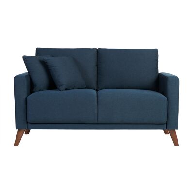 Miliboo Zweier-Sofa in dunkelblauem Stoff und dunklem Holz MUNIK Miliboo Zweier-Sofa in dunkelblauem Stoff und dunklem Holz MUNIK