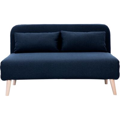Miliboo Zweisitzer-Schlafsofa aus dunkelblauem Stoff und hellem Holz AMIKO Miliboo Zweisitzer-Schlafsofa aus dunkelblauem Stoff und hellem Holz AMIKO
