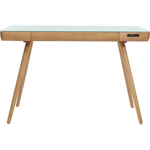 Miliboo Vernetzter Multimedia-Schreibtisch - weißes Glas und helles Holz CLEVER