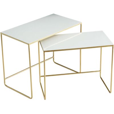 Miliboo Ausziehbare Couchtische weiß und vergoldet (2er-Set) WESS Miliboo Ausziehbare Couchtische weiß und vergoldet (2er-Set) WESS