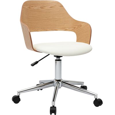 Miliboo Designer-Bürostuhl auf Rollen weiß, helles Eichenholz und verchromter Stahl JANET Miliboo Designer-Bürostuhl auf Rollen weiß, helles Eichenholz und verchromter Stahl JANET