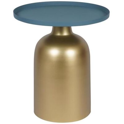 Miliboo Runder Design-Beistelltisch aus Metall goldfarben mit matter petrolblauer Tischplatte RAMSES Miliboo Runder Design-Beistelltisch aus Metall goldfarben mit matter petrolblauer Tischplatte RAMSES