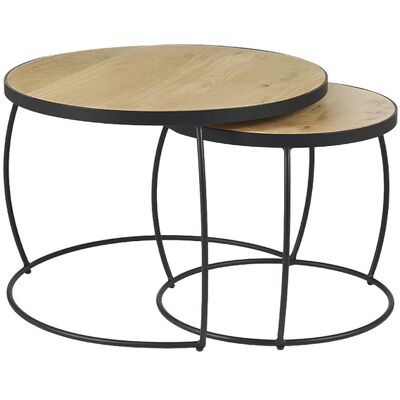 Miliboo Verschachtelungs-Couchtische aus massivem Mangoholz und Metall BARREL Miliboo Verschachtelungs-Couchtische aus massivem Mangoholz und Metall BARREL