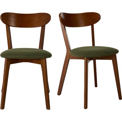 Miliboo Vintage-Stühle aus dunklem Holz und grünem, texturiertem Stoff mit Samteffekt in Khaki (Set aus 2) DOVE Miliboo Vintage-Stühle aus dunklem Holz und grünem, texturiertem Stoff mit Samteffekt in Khaki (Set aus 2) DOVE