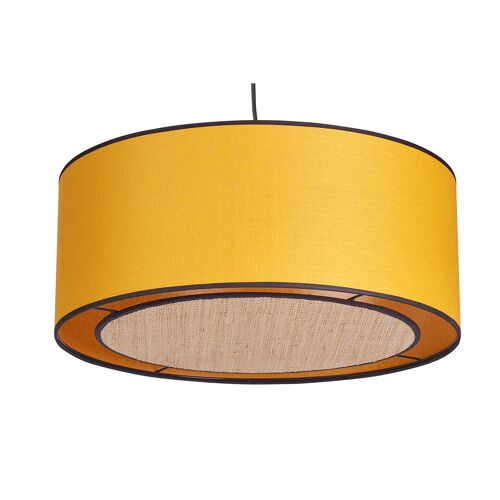 Miliboo Hängeleuchte aus senfgelbem Leinen und Bast D 50 cm TRAVES