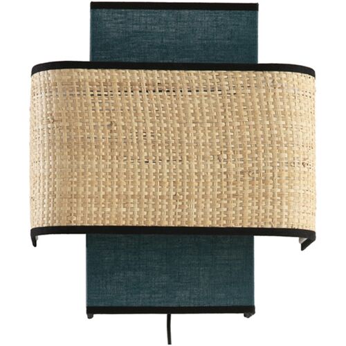 Miliboo Wandleuchte aus pfauenblauem Leinen und Bast TERA