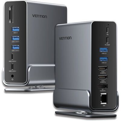 Dockingstation Vention USB-C 10 Gbit/s 100W 2xHDMI 1xDP 3xUSB-A 3xUSB-C SD-Lesegerät Ethernet Dockingstation Vention USB-C 10 Gbit/s 100W 2xHDMI 1xDP 3xUSB-A 3xUSB-C SD-Lesegerät Ethernet