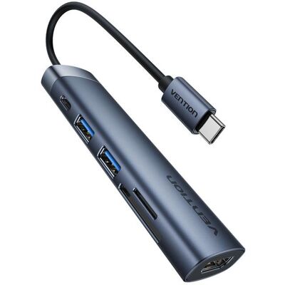 Docking-Station Vention THJHB 6-in-1 USB-C zu HDMI 4K/USB 3.0/SD/PD Grau Docking-Station Vention THJHB 6-in-1 USB-C zu HDMI 4K/USB 3.0/SD/PD Grau