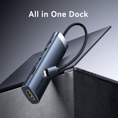 Docking-Station Vention THJHB 6-in-1 USB-C zu HDMI 4K/USB 3.0/SD/PD Grau Docking-Station Vention THJHB 6-in-1 USB-C zu HDMI 4K/USB 3.0/SD/PD Grau