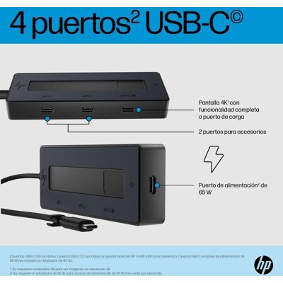 Hub HP 4K USB-C 1 puerto 10000 Mbit/s schwarz Modell multipuerto Hub HP 4K USB-C 1 puerto 10000 Mbit/s schwarz Modell multipuerto