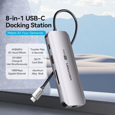USB-C Hub Vention TQKHB 8-in-1 HDMI 4K USB 3.0 Gigabit Ethernet USB-C Hub Vention TQKHB 8-in-1 HDMI 4K USB 3.0 Gigabit Ethernet