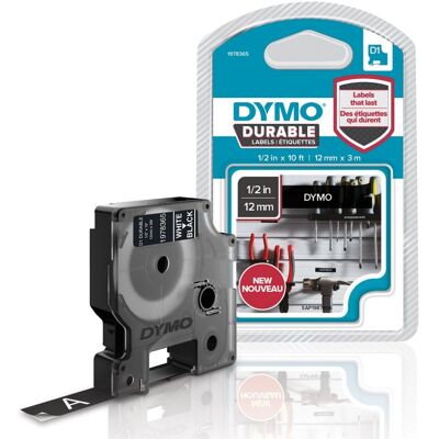 DYMO D1 Durable - White on Black - 12mm Etiketten erstellendes Band Weiss auf Schwarz DYMO D1 Durable - White on Black - 12mm Etiketten erstellendes Band Weiss auf Schwarz