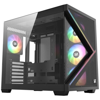 XYZ QUBEX Tempered Glass ARGB USB-C Cubic Mesh ATX-Gehäuse, Schwarz/Weiß XYZ QUBEX Tempered Glass ARGB USB-C Cubic Mesh ATX-Gehäuse, Schwarz/Weiß