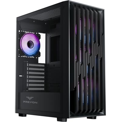 PC-Gehäuse Preyon Nest Quarry E-ATX/ATX/Micro-ATX/Mini-ITX Gehärtetes Glas Mid Tower Schwarz ARGB mit Fenster PC-Gehäuse Preyon Nest Quarry E-ATX/ATX/Micro-ATX/Mini-ITX Gehärtetes Glas Mid Tower Schwarz ARGB mit Fenster
