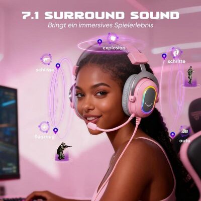 Fifine USB-Kabel Over Ear Gaming Headset Virtueller Surround Sound Rosa Fifine USB-Kabel Over Ear Gaming Headset Virtueller Surround Sound Rosa