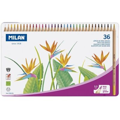 Milan Farbstifte 36 Stück Mine dick 3,5 mm Metallbox Milan Farbstifte 36 Stück Mine dick 3,5 mm Metallbox