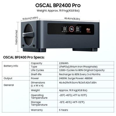 Energie-Station Oscal BP2400 Pro 2016Wh LiFePO4 Batterie LCD-Bildschirm Kompatibel Powermax 2400 Pro Energie-Station Oscal BP2400 Pro 2016Wh LiFePO4 Batterie LCD-Bildschirm Kompatibel Powermax 2400 Pro