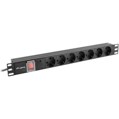 Steckdosenleiste Lanberg PDU-07F-0200-IEC-BK 7 Steckplätze Schutz Schalter 1U Rack Steckdosenleiste Lanberg PDU-07F-0200-IEC-BK 7 Steckplätze Schutz Schalter 1U Rack