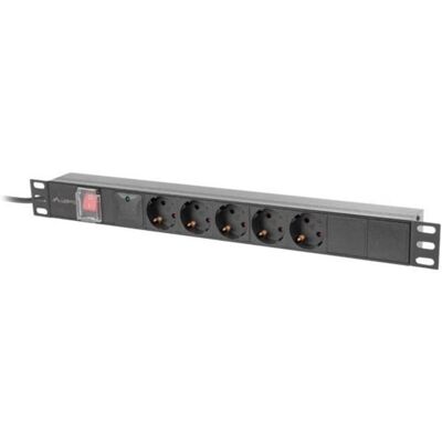 Steckdosenleiste Lanberg PDU-05F-0200-BK 5 Steckplätze mit Schutz Schalter Aluminium Steckdosenleiste Lanberg PDU-05F-0200-BK 5 Steckplätze mit Schutz Schalter Aluminium
