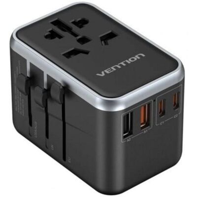 Vention GaN Reiseadapter - 65W, 2 USB-C, 2 USB-A - Universal Vention GaN Reiseadapter - 65W, 2 USB-C, 2 USB-A - Universal