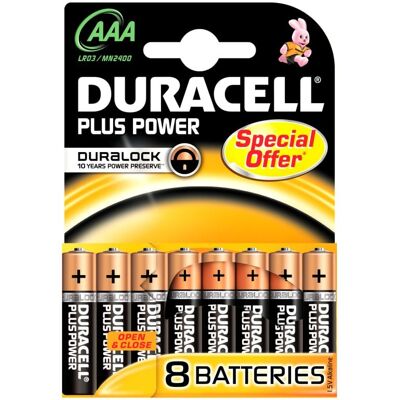 Duracell Plus Power LR-3 Packung mit 8 AAA 1,5 V Alkaline-Batterien Duracell Plus Power LR-3 Packung mit 8 AAA 1,5 V Alkaline-Batterien