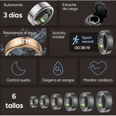 Anillo intelligent Ksix Saturn S Bluetooth 5ATM 3 Tage Akku iOS/Android Schlaftracking Gold Anillo intelligent Ksix Saturn S Bluetooth 5ATM 3 Tage Akku iOS/Android Schlaftracking Gold