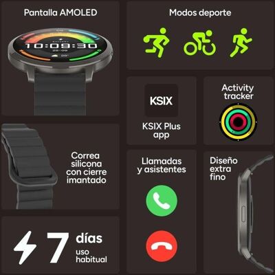 Ksix Core 3 Max Bluetooth 44mm AMOLED Gehäuse Grau Silikonarmband Dunkelbraun IP68 7 Tage Ksix Core 3 Max Bluetooth 44mm AMOLED Gehäuse Grau Silikonarmband Dunkelbraun IP68 7 Tage