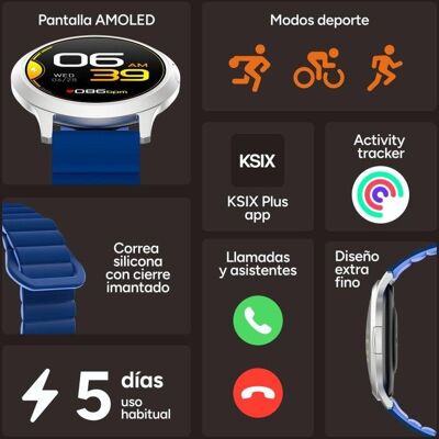 Ksix Core 3 Bluetooth 43mm AMOLED Schwarz Magnetisches Silikonarmband IP67 5 Tage Akku Ksix Core 3 Bluetooth 43mm AMOLED Schwarz Magnetisches Silikonarmband IP67 5 Tage Akku