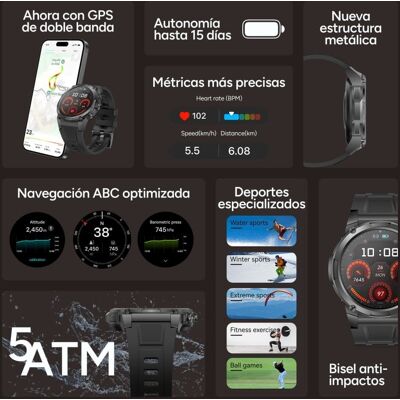 Ksix Explorer 2 GPS Dual Band AMOLED 47 mm Schwarz 5ATM 15 Tage Akku Ksix Explorer 2 GPS Dual Band AMOLED 47 mm Schwarz 5ATM 15 Tage Akku