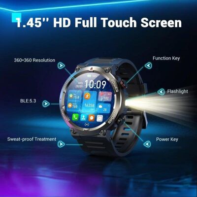 Blackview Militär Smartwatch Herren Bluetooth 960mAh Schwarz Einheitsgröße Blackview Militär Smartwatch Herren Bluetooth 960mAh Schwarz Einheitsgröße