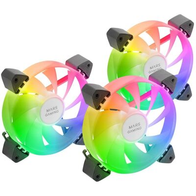 mars-gaming Mars Gaming MF-3A Kit 3x FDB 120 mm ARGB Rainbow 360º Lüfter ohne Rahmen, Doppelanschluss, Schwarz mars-gaming Mars Gaming MF-3A Kit 3x FDB 120 mm ARGB Rainbow 360º Lüfter ohne Rahmen, Doppelanschluss, Schwarz
