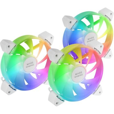 mars-gaming Mars Gaming MF-3A Kit 3x FDB 120mm ARGB Rainbow 360º Lüfter Rahmenlos Doppelanschluss Weiß mars-gaming Mars Gaming MF-3A Kit 3x FDB 120mm ARGB Rainbow 360º Lüfter Rahmenlos Doppelanschluss Weiß