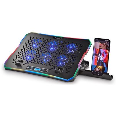 NGS Kühlbasis, 6 Lüfter, 2400 U/min, RGB, 4 Höhen, Smartphone-Halterung NGS Kühlbasis, 6 Lüfter, 2400 U/min, RGB, 4 Höhen, Smartphone-Halterung