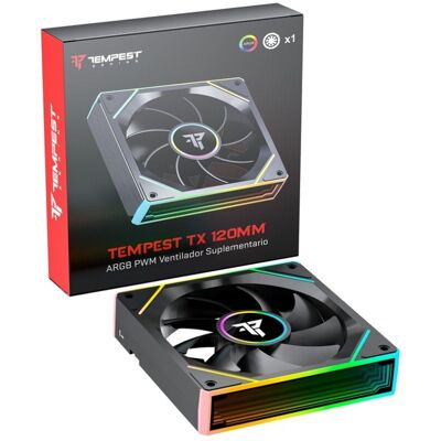 Zusatzlüfter Tempest TX 120mm ARGB PWM 1800RPM schwarz mit synchronisierbarer LED Zusatzlüfter Tempest TX 120mm ARGB PWM 1800RPM schwarz mit synchronisierbarer LED