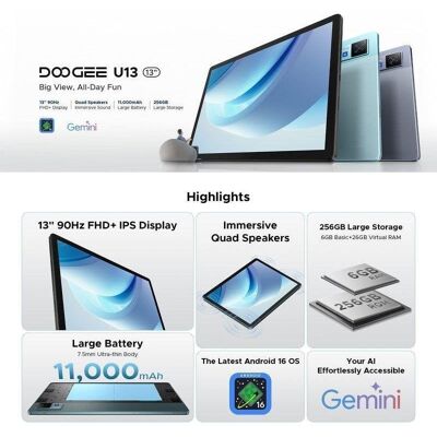 Tablet Doogee U13 Vip WiFi 13" 32GB 256GB Grau Tablet Doogee U13 Vip WiFi 13" 32GB 256GB Grau