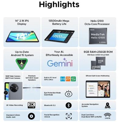 Tablet Doogee Tab E3 Max Vip 14" 256GB 4G LTE 13500mAh Android 15 Grau Tablet Doogee Tab E3 Max Vip 14" 256GB 4G LTE 13500mAh Android 15 Grau