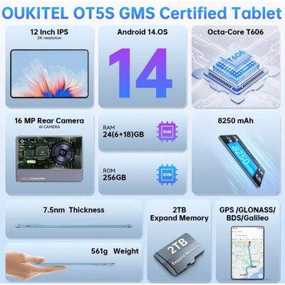 Tablet Oukitel OT5S 4G 12" 6GB 256GB Grau Tablet Oukitel OT5S 4G 12" 6GB 256GB Grau
