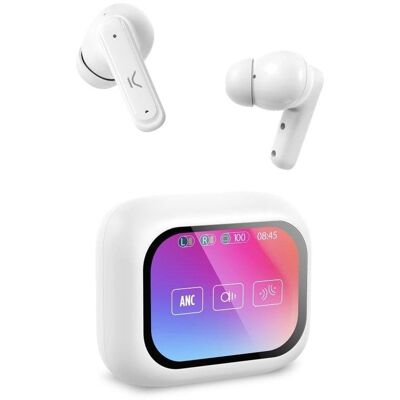 Ksix Vision In-Ear Kopfhörer kabellos Bluetooth mit ANC, TFT-Display, Weiß Ksix Vision In-Ear Kopfhörer kabellos Bluetooth mit ANC, TFT-Display, Weiß