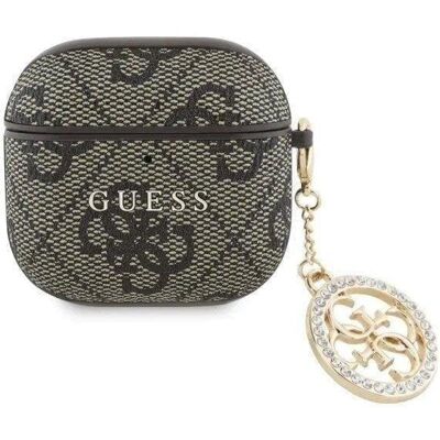 Huelle Guess AirPods 4 Kunstleder Braun mit Stein Anhanger Huelle Guess AirPods 4 Kunstleder Braun mit Stein Anhanger