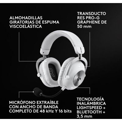 Logitech G PRO X3 LIGHTSPEED kabellose Bluetooth USB 3,5 mm Gaming Kopfhörer Weiß Logitech G PRO X3 LIGHTSPEED kabellose Bluetooth USB 3,5 mm Gaming Kopfhörer Weiß