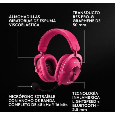 Logitech G PRO X3 LIGHTSPEED kabellose Bluetooth Gaming Kopfhörer 7.1 Surround Rosa Logitech G PRO X3 LIGHTSPEED kabellose Bluetooth Gaming Kopfhörer 7.1 Surround Rosa