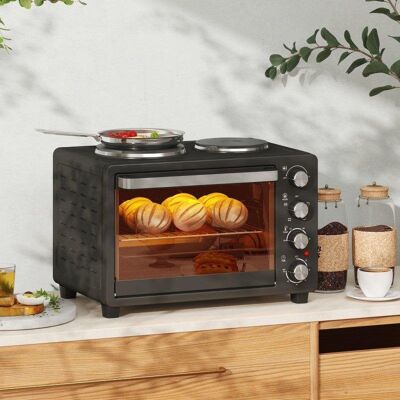 Minibackofen Blossom 28L 2600W 100-230°C 2 Kochplatten Grill Schwarz Minibackofen Blossom 28L 2600W 100-230°C 2 Kochplatten Grill Schwarz