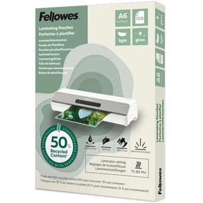 Laminierfolie Fellowes 100143441 A6 80 Mikron glänzend 100 Blatt recycelt Laminierfolie Fellowes 100143441 A6 80 Mikron glänzend 100 Blatt recycelt