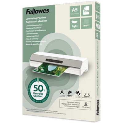 Plastikfolie Fellowes 100143437 A5 Matt 80 µm 100 Stück recycelt Plastikfolie Fellowes 100143437 A5 Matt 80 µm 100 Stück recycelt