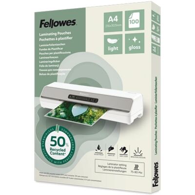 Plastikfolie Fellowes 100142987 A4 Glänzend 80 Mikron 100 Stück Recycling Plastikfolie Fellowes 100142987 A4 Glänzend 80 Mikron 100 Stück Recycling