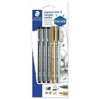 Staedtler Fineliner - Set für kreatives Schreiben mit 3 Pigment Liner und 2 Metallstiften Staedtler Fineliner - Set für kreatives Schreiben mit 3 Pigment Liner und 2 Metallstiften