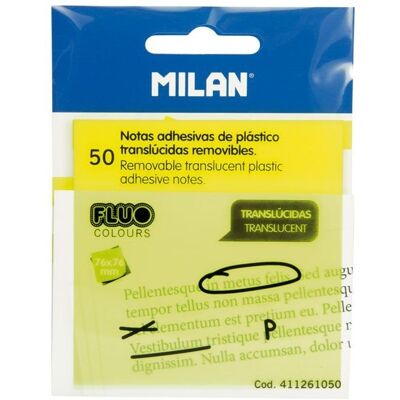 Milan 411261050 Selbstklebende Haftnotizen, transparentes Quadrat, gelb, 50 Blatt Milan 411261050 Selbstklebende Haftnotizen, transparentes Quadrat, gelb, 50 Blatt
