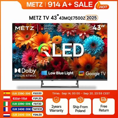 Metz QLED 43 Zoll 4K Smart LED TV Google Tele HDR 10 MEMC DBX Dolby Atmos Game Hub Eyecare Tuner 2025 43Mqf7500Z Metz QLED 43 Zoll 4K Smart LED TV Google Tele HDR 10 MEMC DBX Dolby Atmos Game Hub Eyecare Tuner 2025 43Mqf7500Z