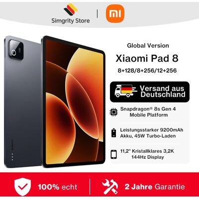 Globale Version Xiaomi Pad 8 Snapdragon 8s Gen 4 11,2 Zoll 3,2K 144Hz Display 9200mAh (typisch) 45W Akku 13MP Hauptkamera Xiaomi Tablet Globale Version Xiaomi Pad 8 Snapdragon 8s Gen 4 11,2 Zoll 3,2K 144Hz Display 9200mAh (typisch) 45W Akku 13MP Hauptkamera Xiaomi Tablet