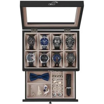 SONGMICS Uhrenbox Uhrenkasten, mit 8/12 Fächern, aus Massivholz, Glasdeckel SONGMICS Uhrenbox Uhrenkasten, mit 8/12 Fächern, aus Massivholz, Glasdeckel